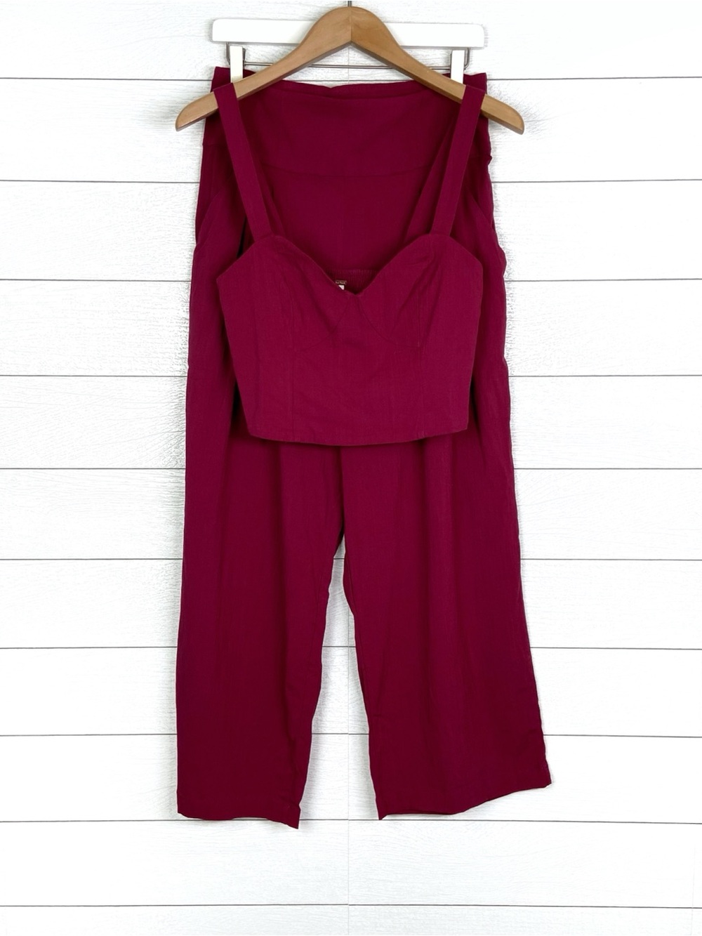 NWT FREE PEOPLE Larissa Matching Set Red Wide Leg Pant Bustier Crop Top 14 Boho